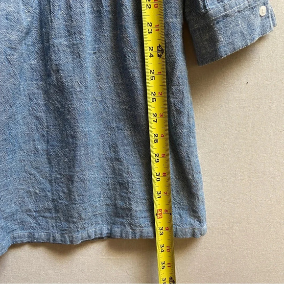 Soft Joie Amiri Cotton Linen Chambray Drop Waist button Shirt Dress Size L - Picture 9 of 11